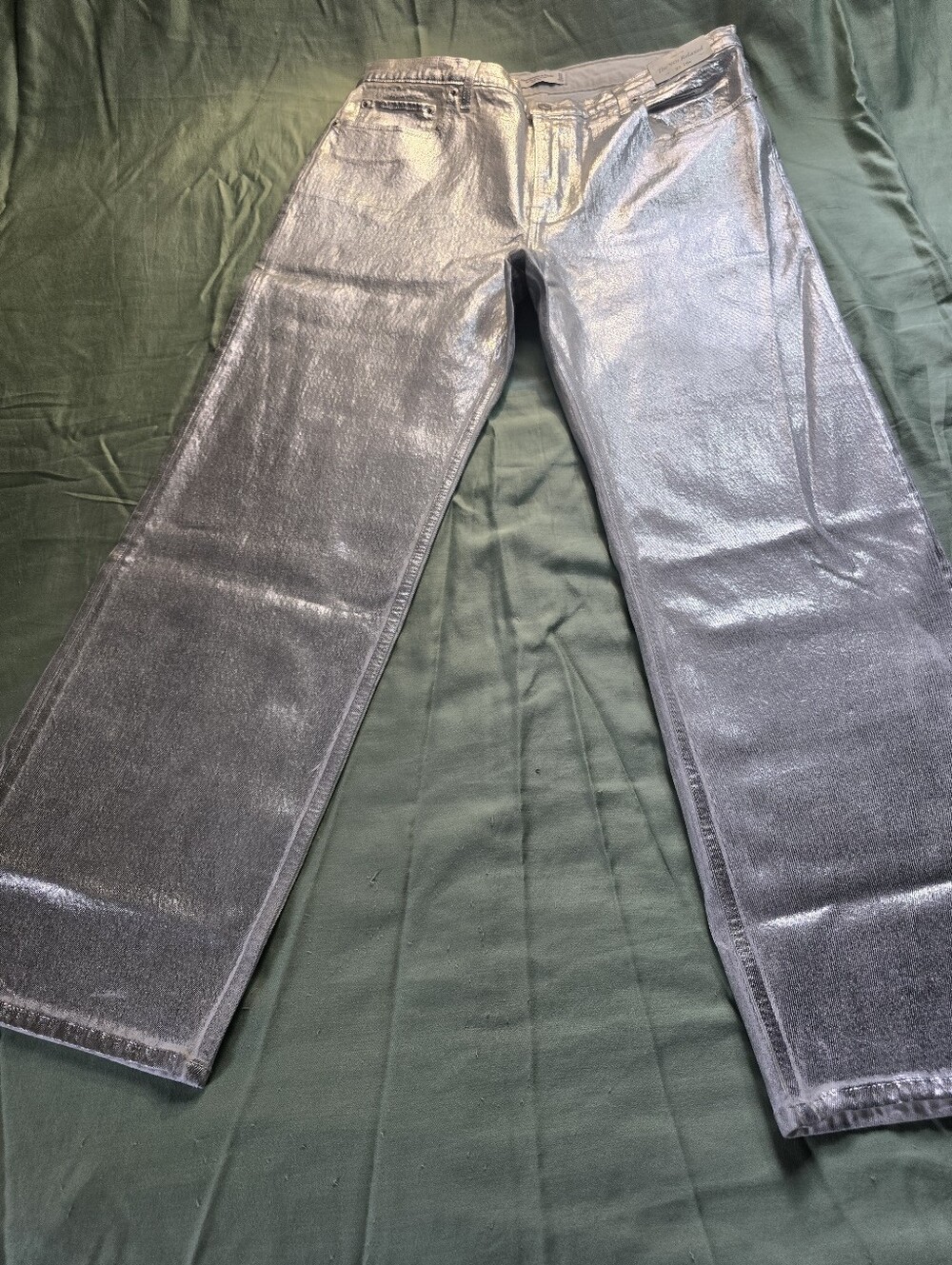 Abercrombie & Fitch Women High Rise 90s Relaxed Jeans Metallic Silver Size 16R